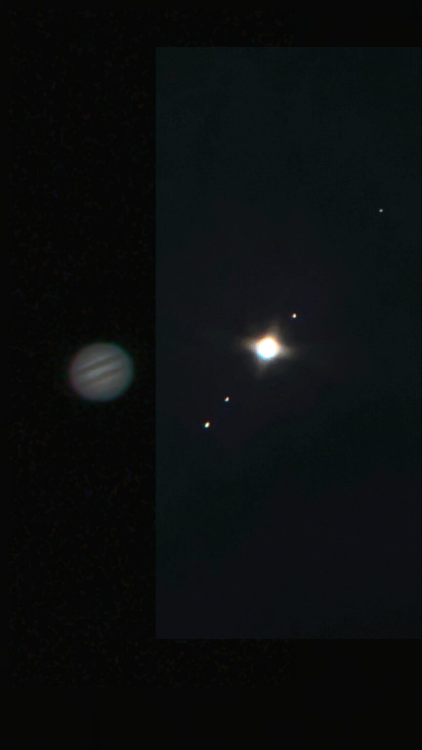 First attempt at Jupiter through a telescope. On it's own and with 4 moons!