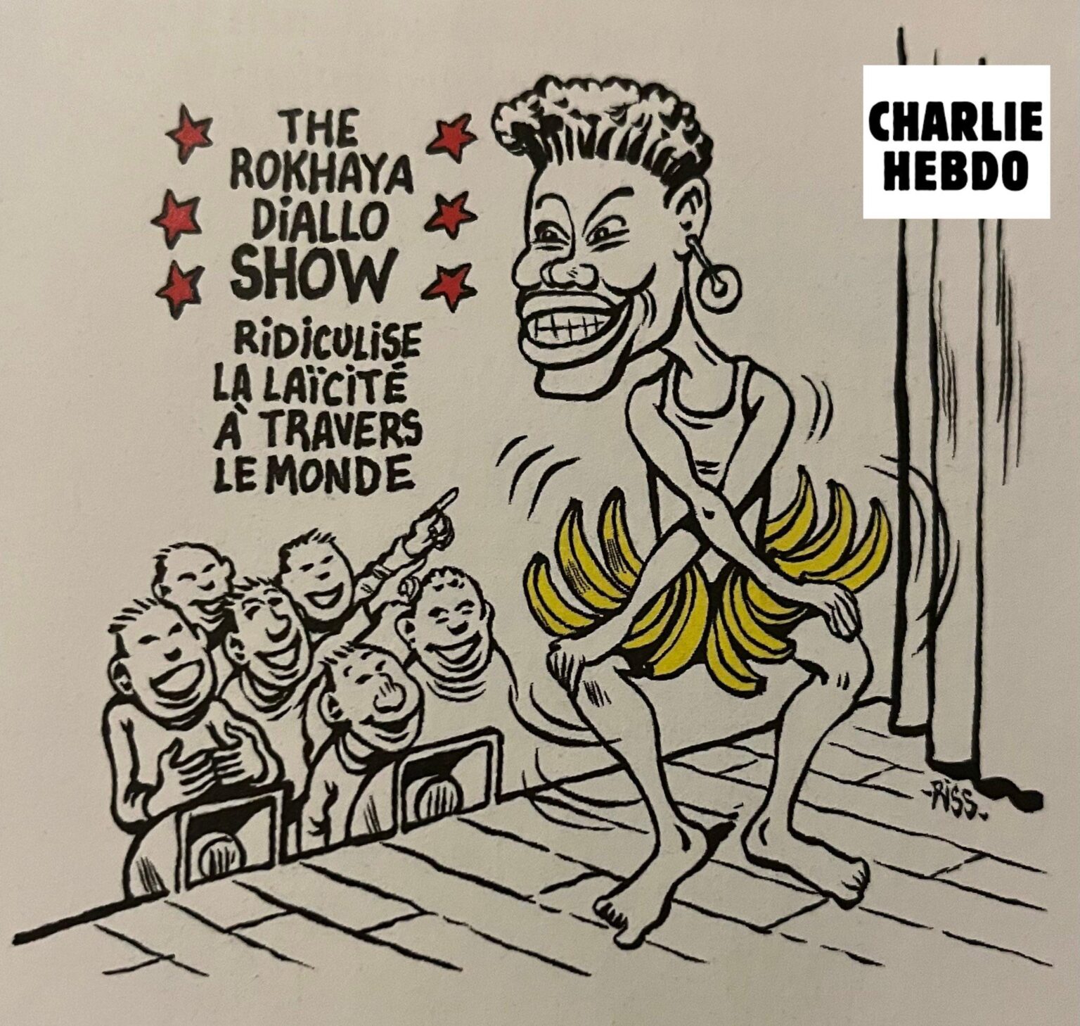 The racist caricature of Rokhaya Diallo by Riss in the latest Charlie Hebdo