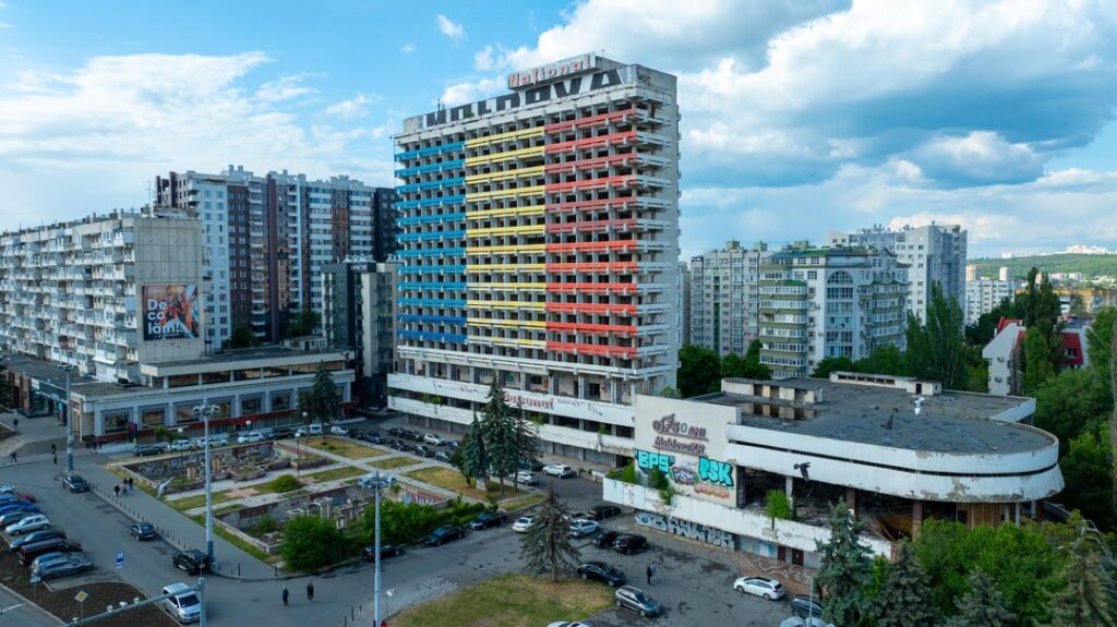 Set of 7 low-quality images of Chișinǎu from above