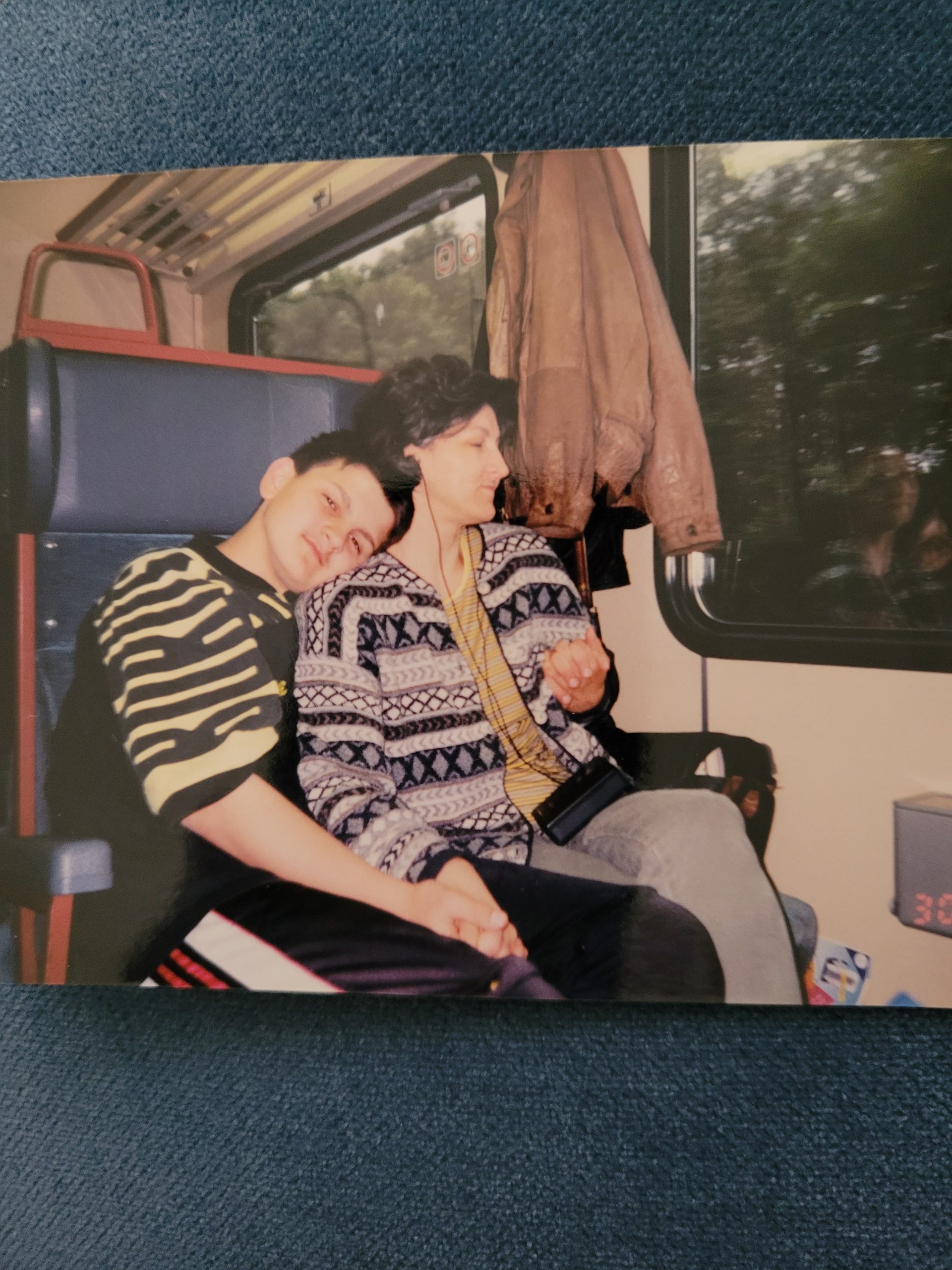 Zlata Filipovic and her son Andrej traveling on a train in Germany.