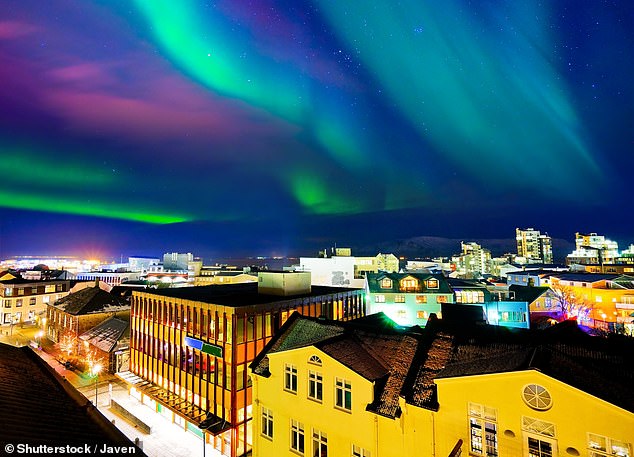 Many tourists view the Aurora Borealis as a 'must-see' event while staying in the Arctic - and plenty are willing to pay hundreds of pounds to experience it. Reykjavik is pictured
