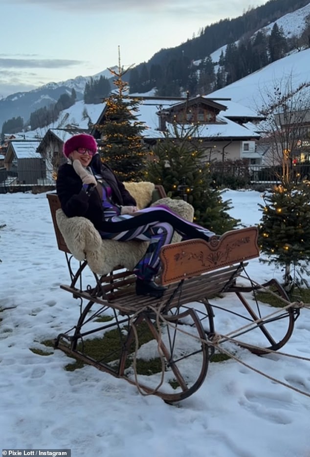 Pixie Lott has shared a glimpse into her snow-filled Austrian Christmas with her husband Oliver Cheshire, toddler Albert and newborn son on Instagram on Monday
