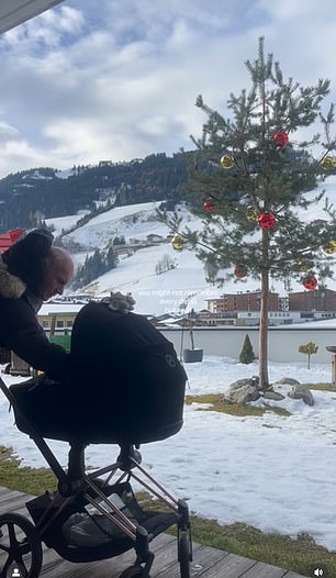 The baby's pram was seen on the decking of their chalet