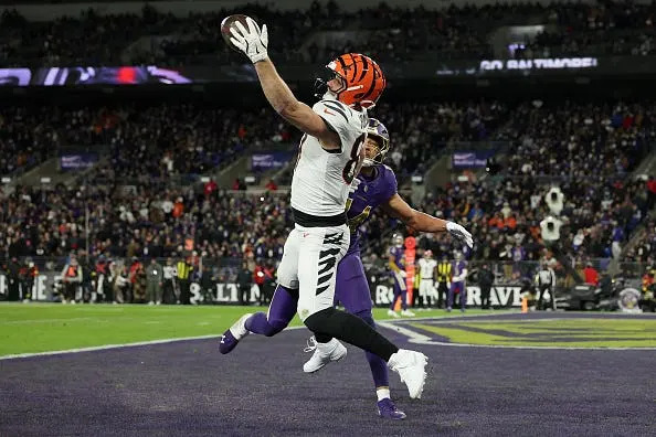 Tight end Tanner Hudson made this outstanding, one handed  touchdown catch against the Ravens and will need to step up again without wide receiver Tee Higgins this week.