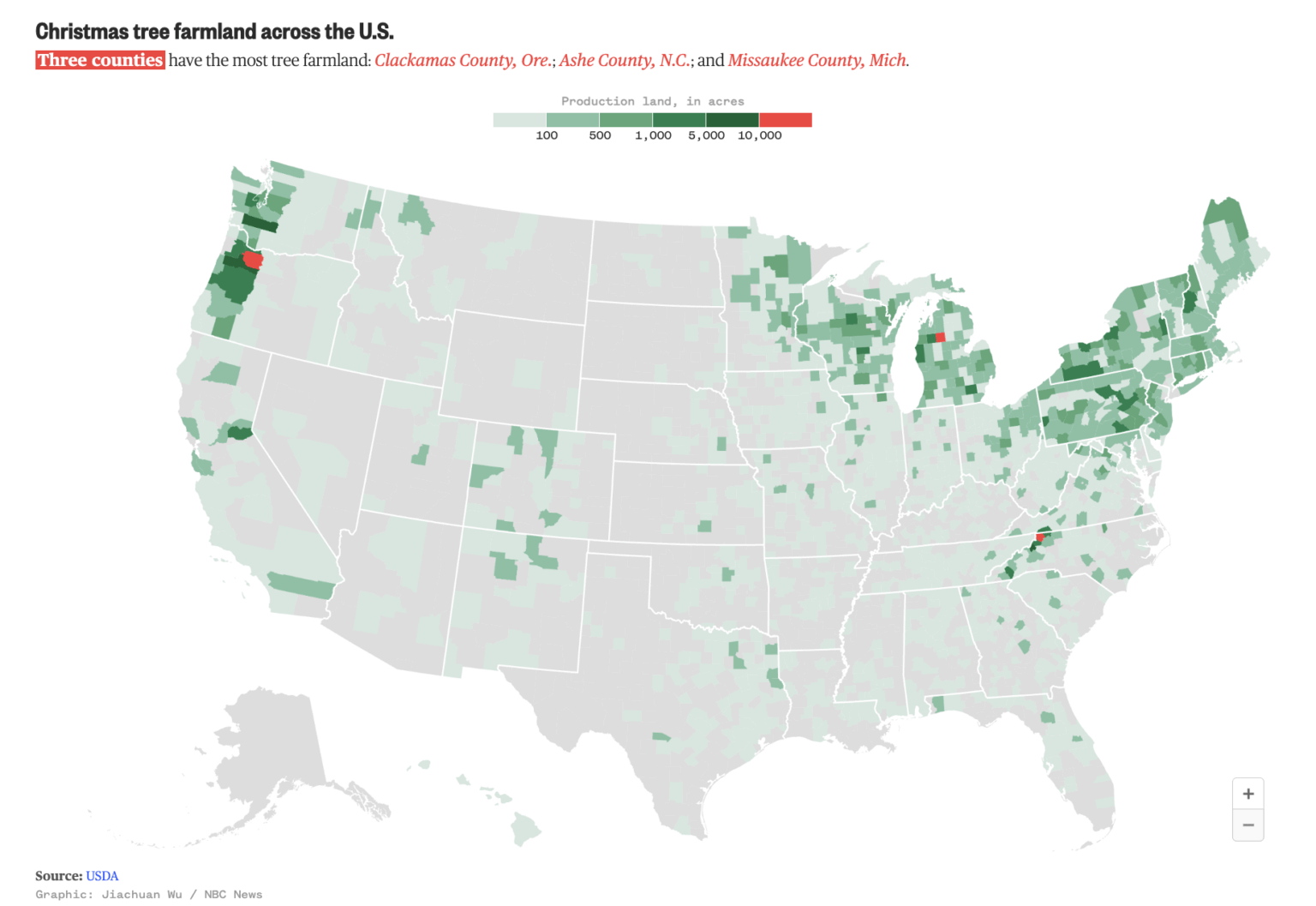 [OC] Odds are your Christmas tree comes from Michigan, North Carolina or Oregon.