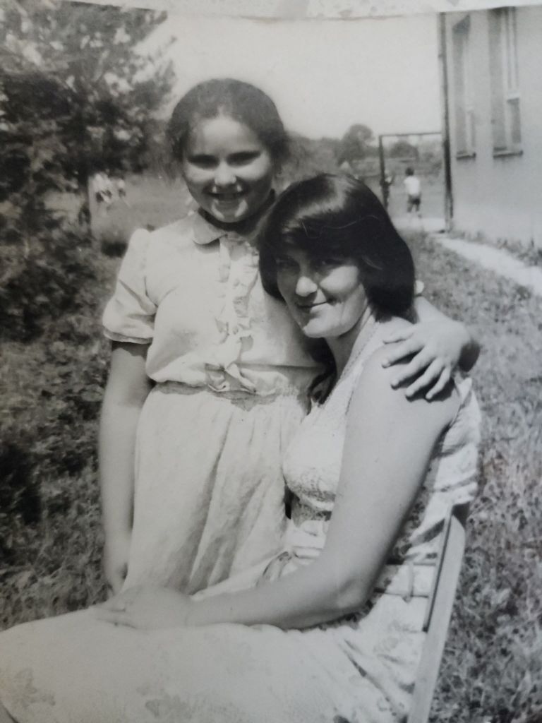 Jasmina Colburn posing with her mother, teacher, when she twelve. It was taken in Brka.