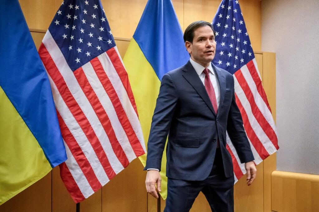 US Secretary of State Marco Rubio arrives to hold a press conference following the closed-door talks, with the Ukrainian delegation, on a US plan to end the war in Ukraine at the US Mission in Geneva, on November 23, 2025. (AFP Photo)