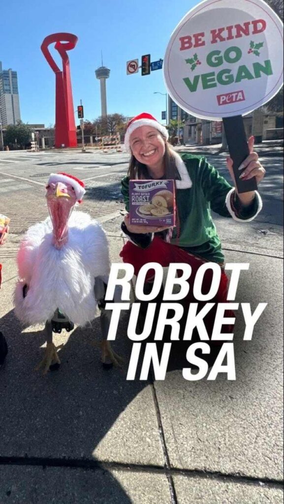 PETA's robot Turkey visits downtown San Antonio