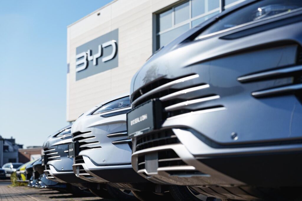 Cars displayed outside a BYD dealership in Dusseldorf, Germany, September 28, 2025. (Adobe Stock Photo)