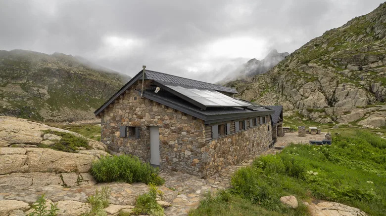 The stone mountain hut, Juclar Refuge, in the mountains of Andorra