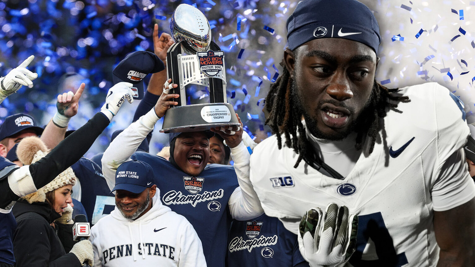 Penn State Football Braz Thomas Tyseer Denmark Skip Celebration Pinstripe Bowl