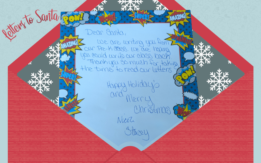 A pre-K class from Belgium sent in a packet of letters for Santa