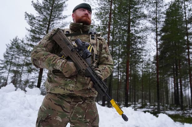 Corporal Chris Rowland, 35, from Seaham County Durham from 3 Rifles at Vuosanka near Kajaani as British soldiers train during a major exercise on NATO's border with Russia