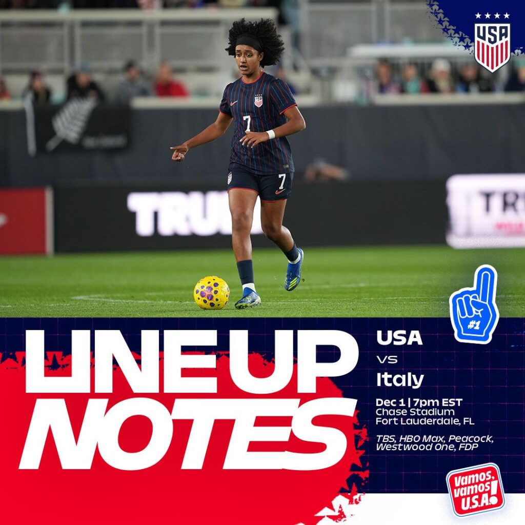 Starting XI & Lineup Notes on Monday, Dec. 1 in Ft. Lauderdale, Florida