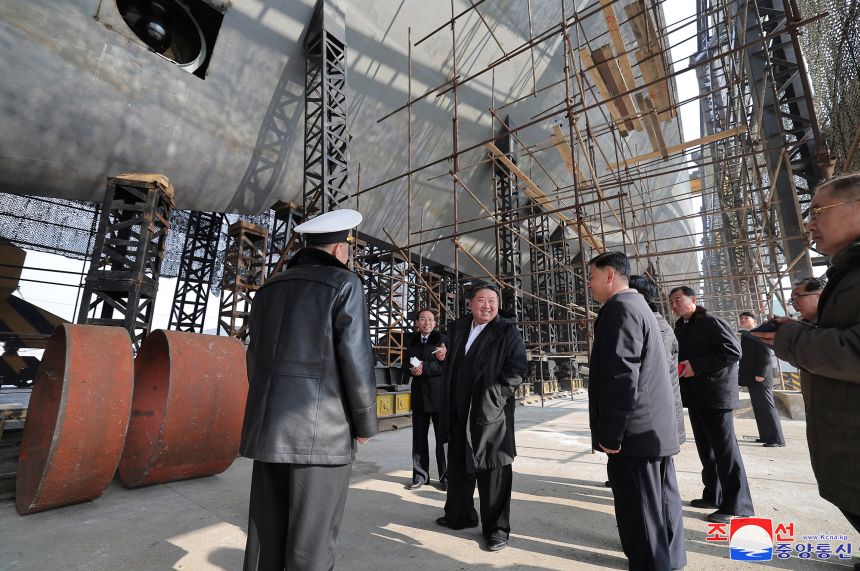 North Korea's leader Kim Jong Un visits a shipyard, in this photo released by North Korea's official Korean Central News Agency on March 8, 2025.