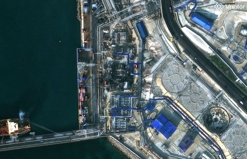 A satellite image shows an overview of a damaged oil facility at Russia's Novorossiysk Port after a Ukrainian missile and drone attack, in Novorossiysk, Russia, on November 16, 2025.