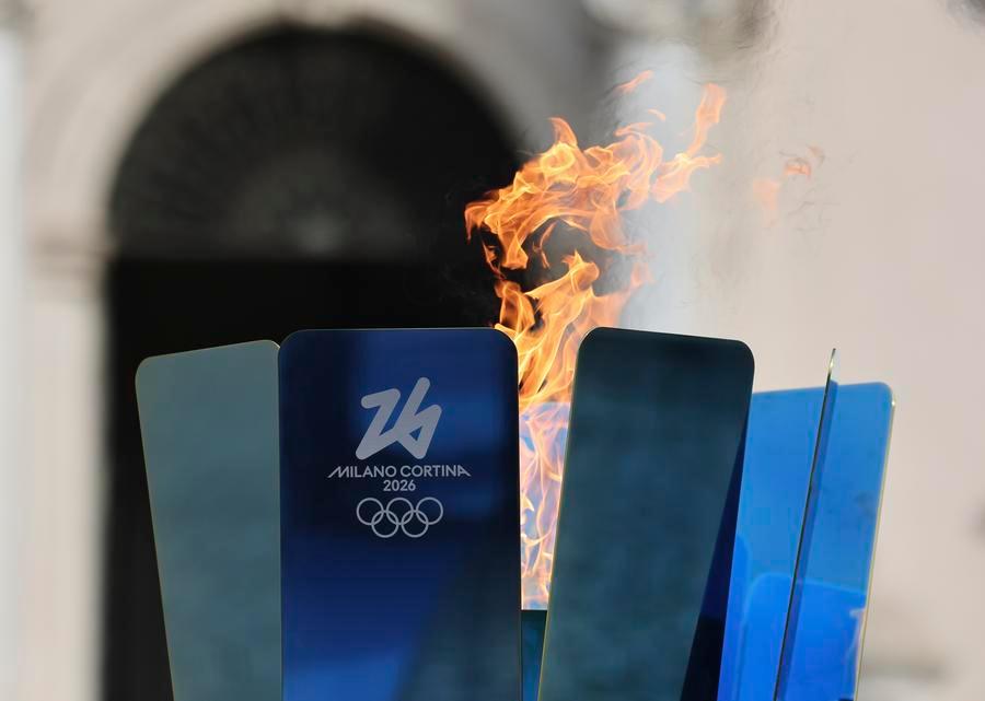 Olympic torch relay celebration cauldron for Milan-Cortina 2026 lit in Italy-Xinhua