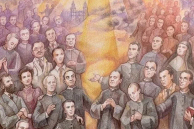 Detail of the commemorative painting of the 124 martyrs of Jaén, Spain, beatified in 2025.