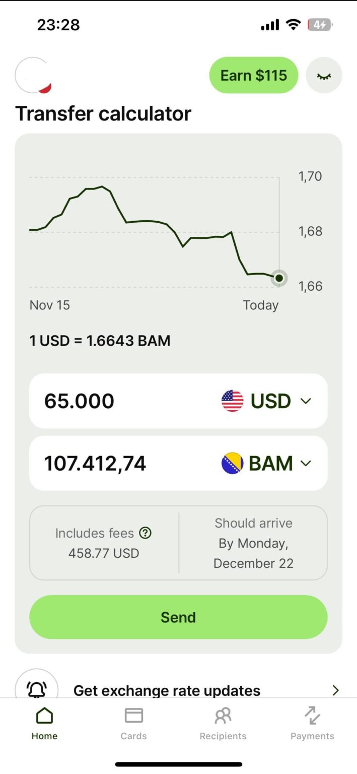 Transferring dollars through Wise