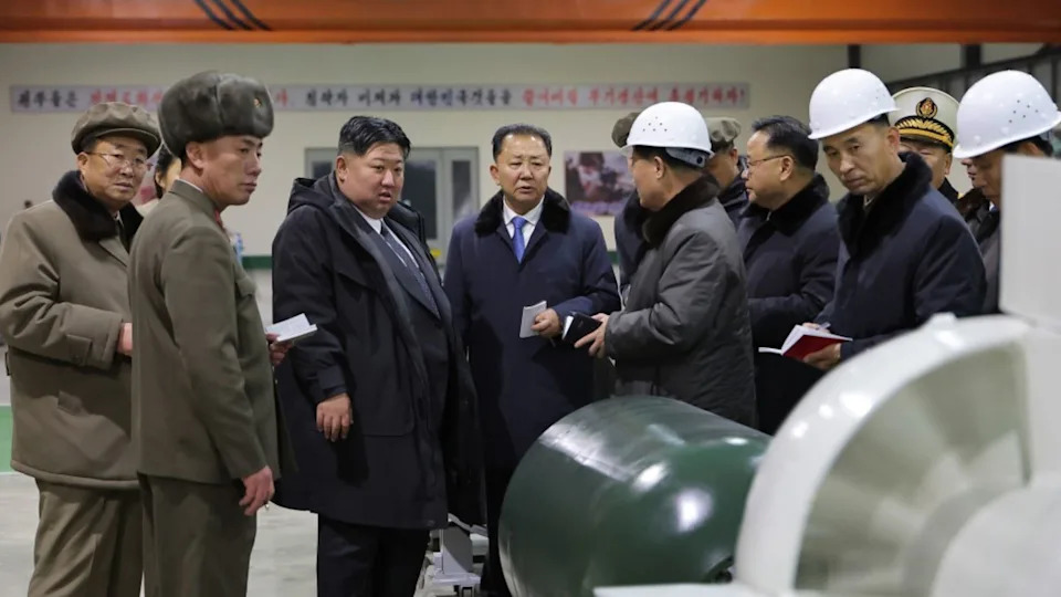 North Korean leader Kim Jong Un received a briefing on the country’s first nuclear-powered submarine. Image credit: <a href="http://www.kcna.kp/kp/media/photo/q/1f6c813b6347c97b7e0c0ba72c1704b779c5268b7535802922f2d71c3a630833.kcmsf" rel="nofollow noopener" target="_blank" data-ylk="slk:KCNA;elm:context_link;itc:0;sec:content-canvas" class="link ">KCNA</a>