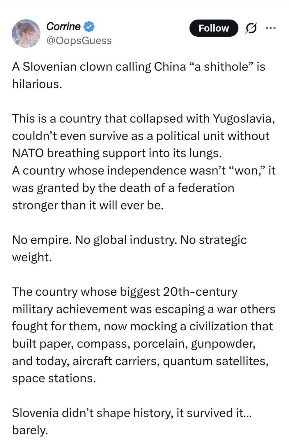 Chinese opinion on Slovenia