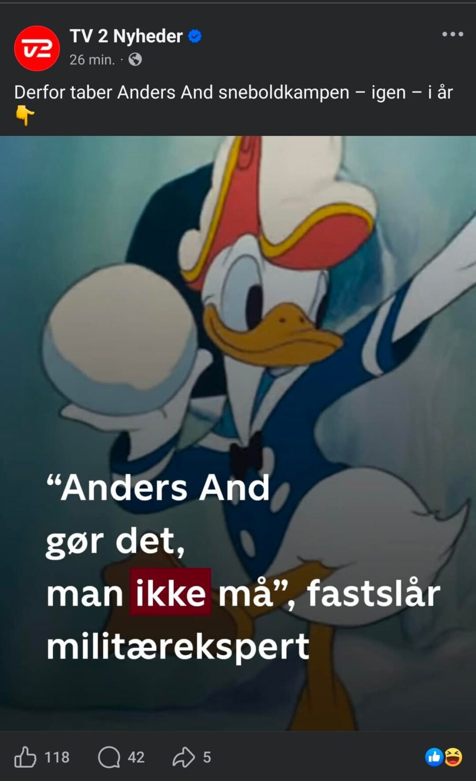 It's not Christmas before TV2 comes up with the annual "Derpor taber Anders And the snowball fight".