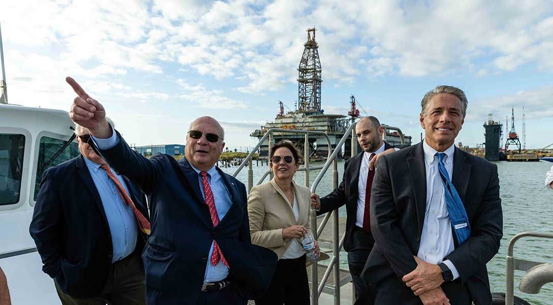 Dallas Fed President Lorie Logan tours the port of Galveston with members of her team and civic leaders.