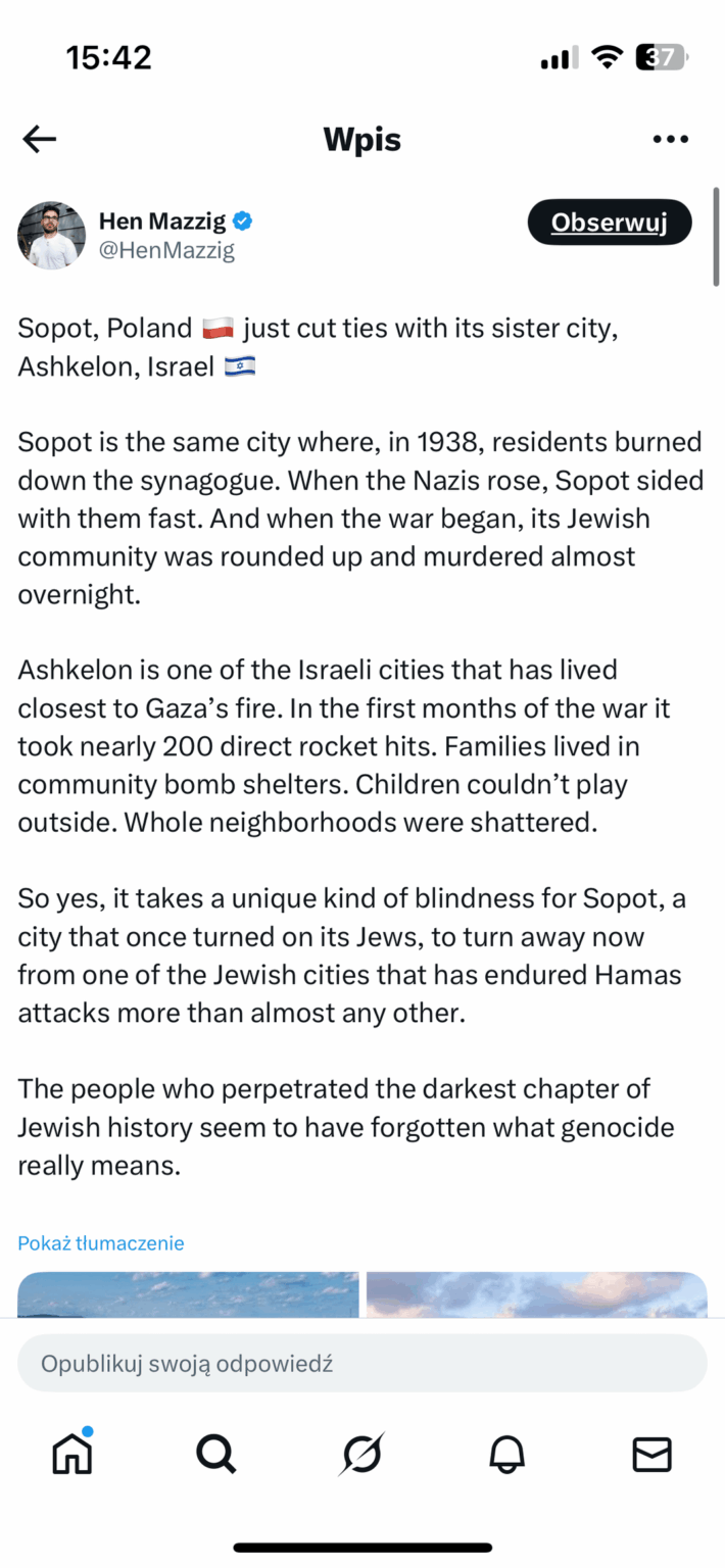 Israeli journalist spread lies about Sopot