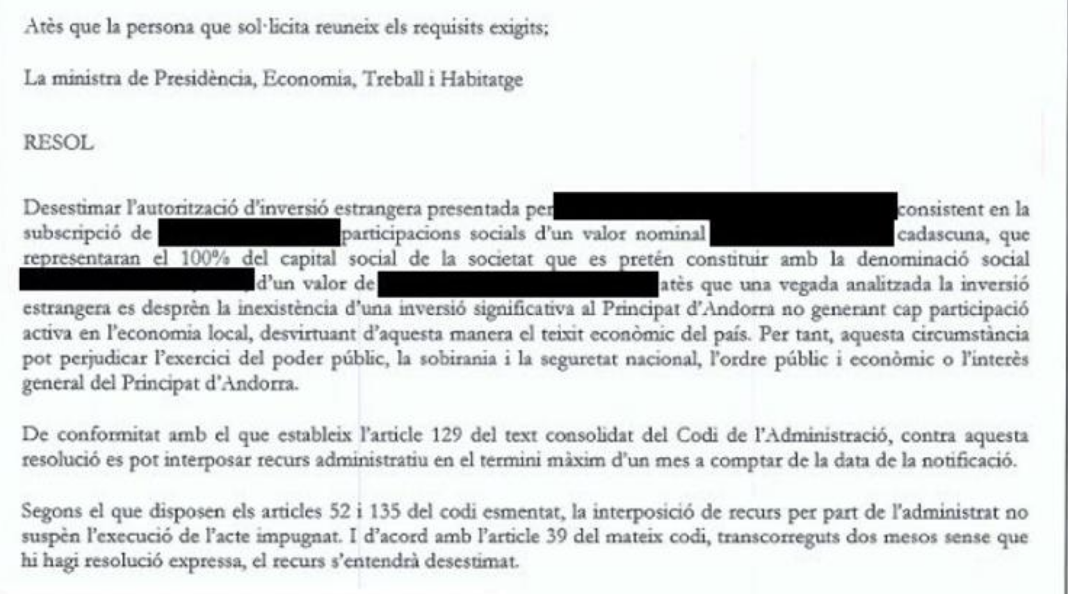 (Document) Andorra stops accepting foreign investments that do not contribute 'to the local economy'