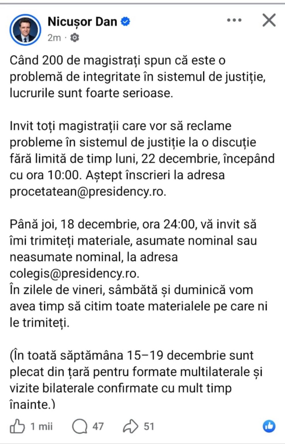 ND's reaction to the letter signed by 178 judges and prosecutors