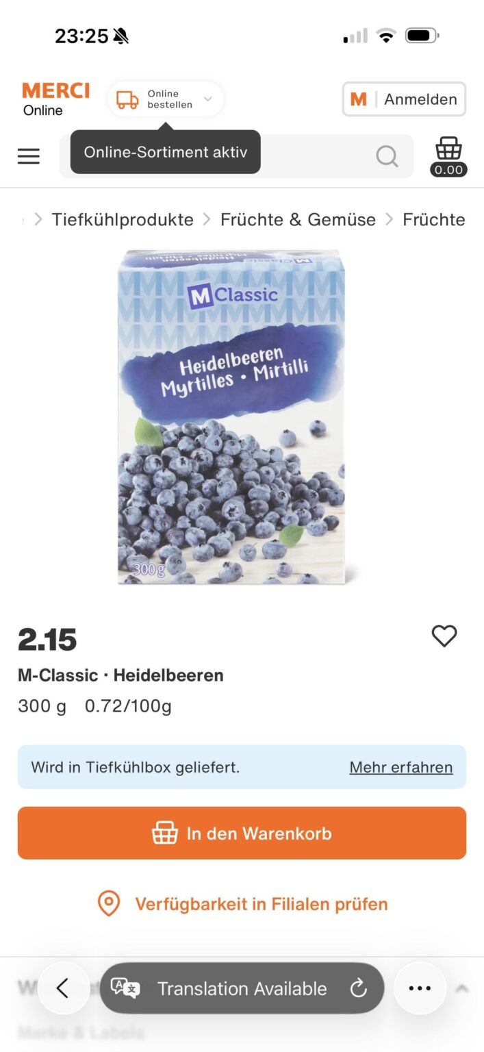 Migros frozen blueberries