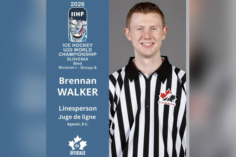 Agassiz hockey official Brennan Walker was selected for the second year in a row as an official for the IIHF World Championship tournament in Slovenia for 2026. He just returned from this year&rsquo;s IIHF tournament, which took place in Bled, Slovenia (IIHF)