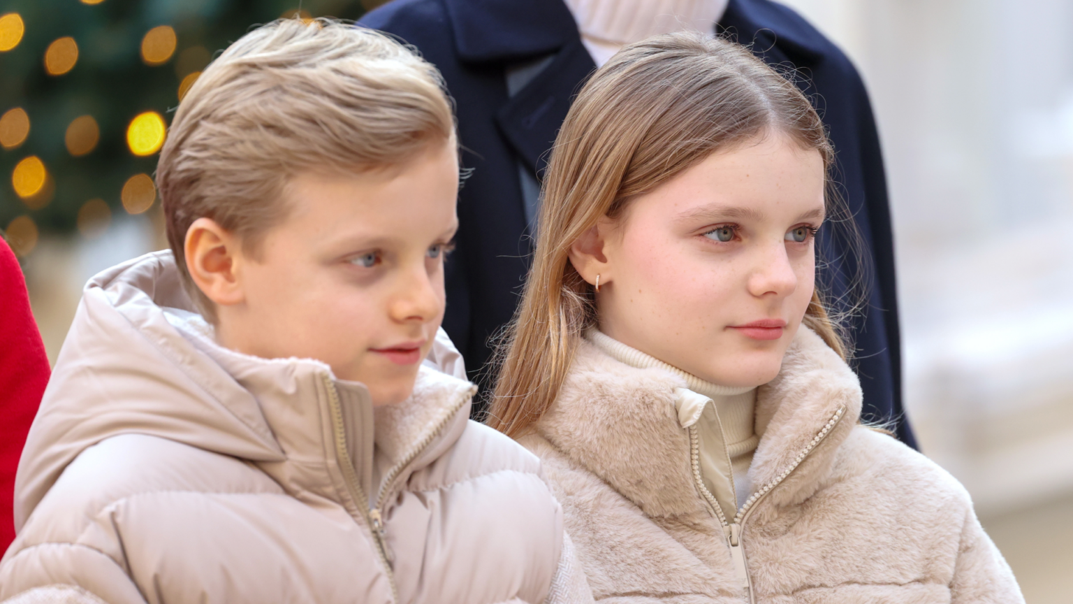 Princess Gabriella of Monaco Trades Dior for Denim in Matching Moment With Twin Brother Prince Jacques Prince Jacques and Princess Gabriella wear beige winter coats