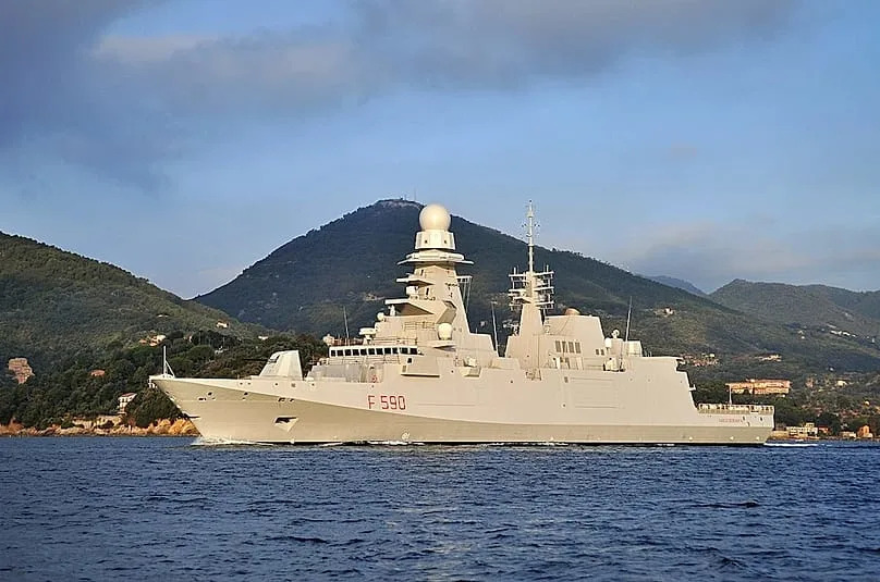 The frigate Bergamini at its first sea outing