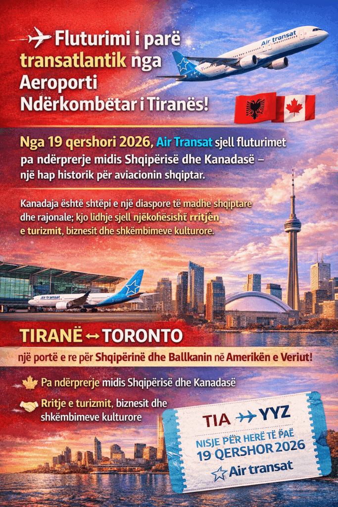 Tirana-Toronto first transatlantic flight from June 2026