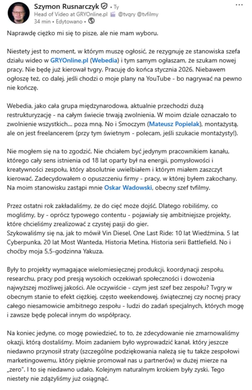 The "end" of TVGry again