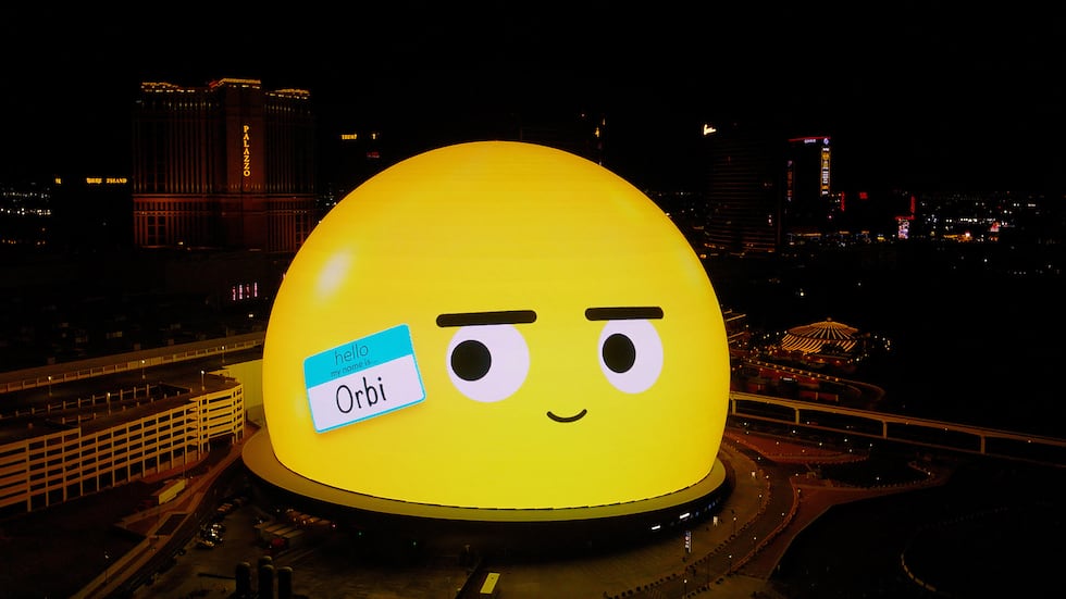 The Sphere's mascot watches over his hometown and delights locals and visitors alike.