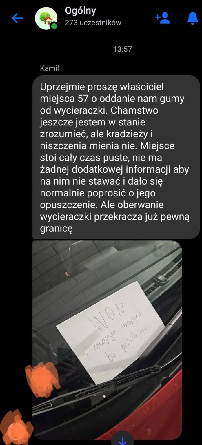Some boor noticed the parking thief. Some boor noticed the parking thief.