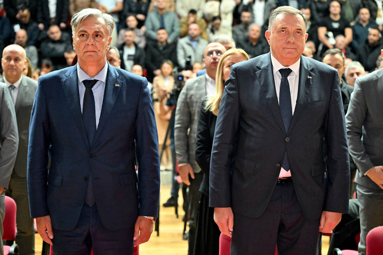 Former president Milorad Dodik, right, with president-elect Siniša Karan. Not even Karan has bothered to claim Dodik is not still running the show