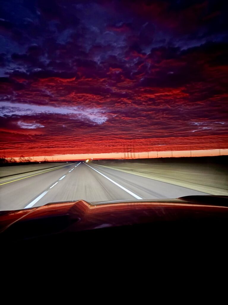Sunrise on the road, somewhere in west Texas