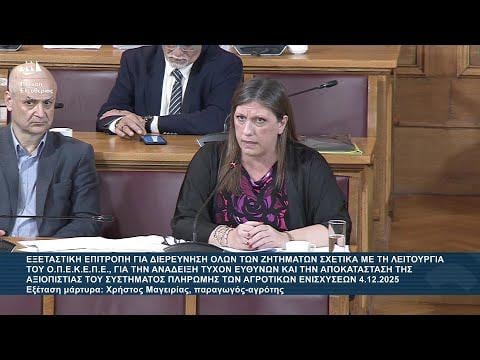 Z. Konstantopoulou: Commission of Inquiry on OPEKEPE - Witness: Christos Mageirias (27/11/25)