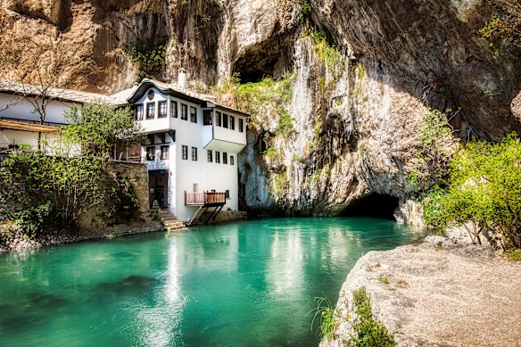 Blagaj Tekke, a Dervish monastery located at the source of the Buna River.