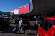 Travelers enter Dallas Love Field on Tuesday, Nov. 4, 2025, in Dallas.