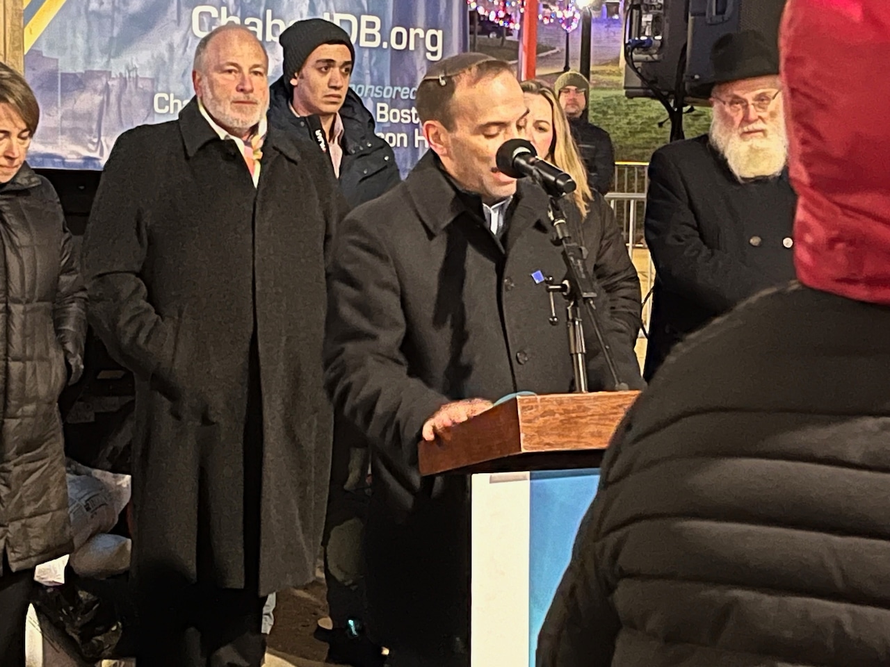 Rabbi Marc Baker, CEO and president of the Combined Jewish Philanthropies, speaks during the 40th annual Menorah Lighting Ceremony on Boston Common on Thursday, Dec. 7, 2023 (MassLive photo by John L. Micek).