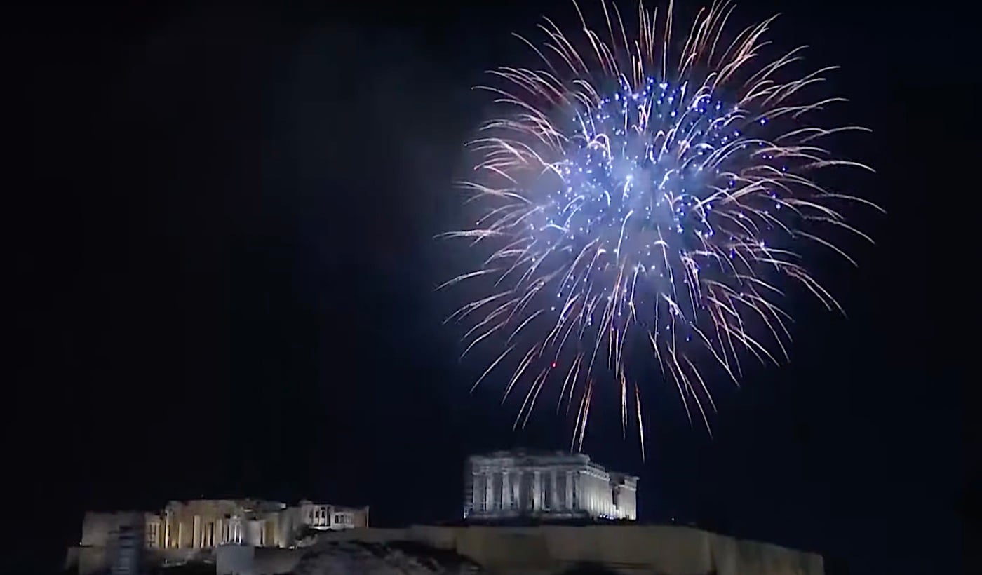 new year fireworks over the Acropolis, Athens, Greece