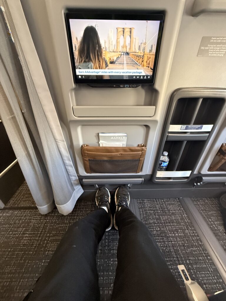 Lots of space for legs on this American Airlines Airbus A321XLR Premium Economy bulkhead seat.