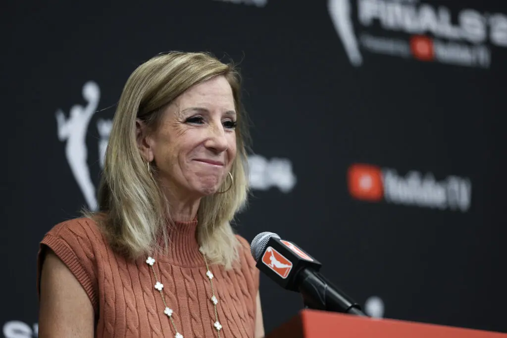 WNBA commissioner Cathy Engelbert smiles during a 2024 Finals press conference.