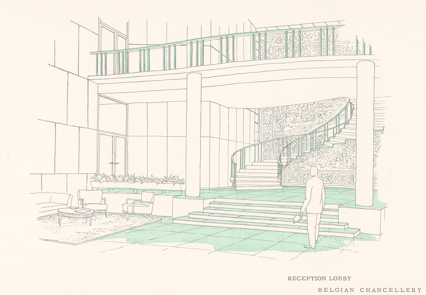 The Chancery Lobby 1954 - &copy; Hugo Van Kuyck (FelixArchief, Architect Hugo Van Kuyck, 28#9562, Presentation booklet Belgian Chancellery)