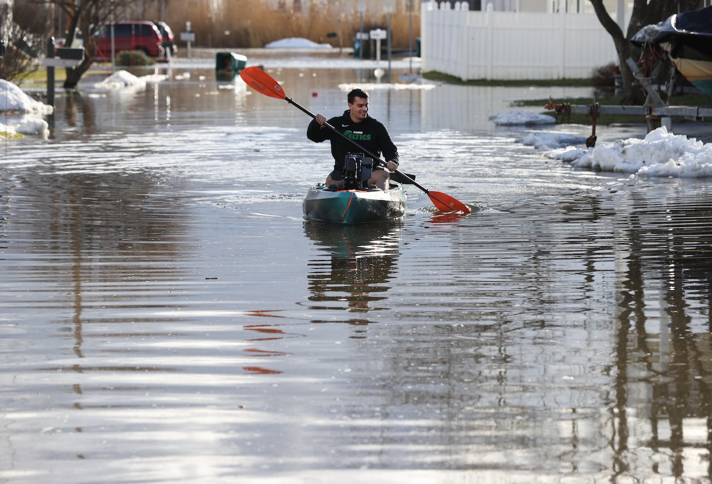 The band GoldenOak sings about issues like flooding related to climate change. Hampton, N.H. was hit by floods on Pearl Street in January 2024. 