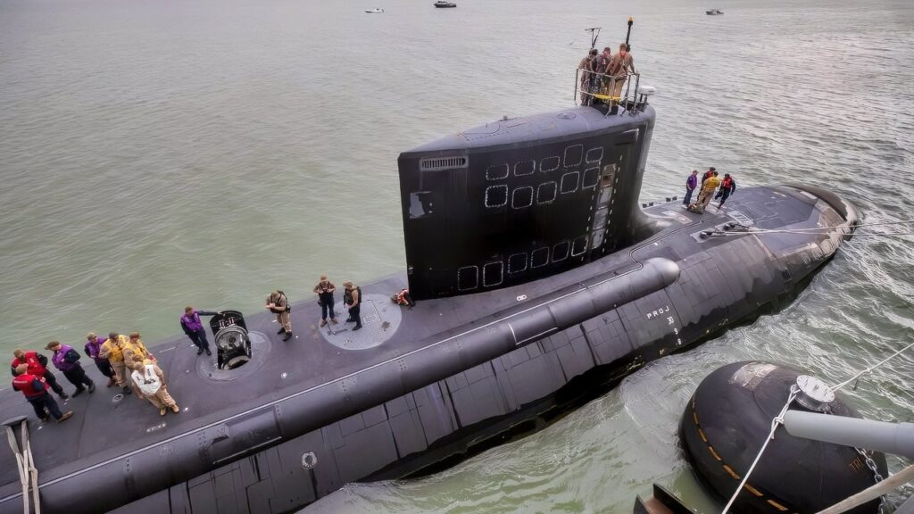 DARWIN, Northern Territory, Australia (March 31, 2025) – The Virginia-class fast-attack submarine USS Minnesota (SSN 783) departs from the submarine tender USS Emory S. Land (AS 39) after a scheduled port visit at Darwin, Northern Territory, Australia, Mar. 31, 2025. Darwin is Emory S. Land’s 17th port call since it departed on deployment May 17, 2024. Emory S. Land and Minnesota are operating in U.S. 7th Fleet, the U.S. Navy’s largest forward deployed numbered fleet, operating with allies and partners in preserving a free and open Indo-Pacific region. (U.S. Navy photo by Mass Communication Specialist Seaman Mario E. Reyes Villatoro)
